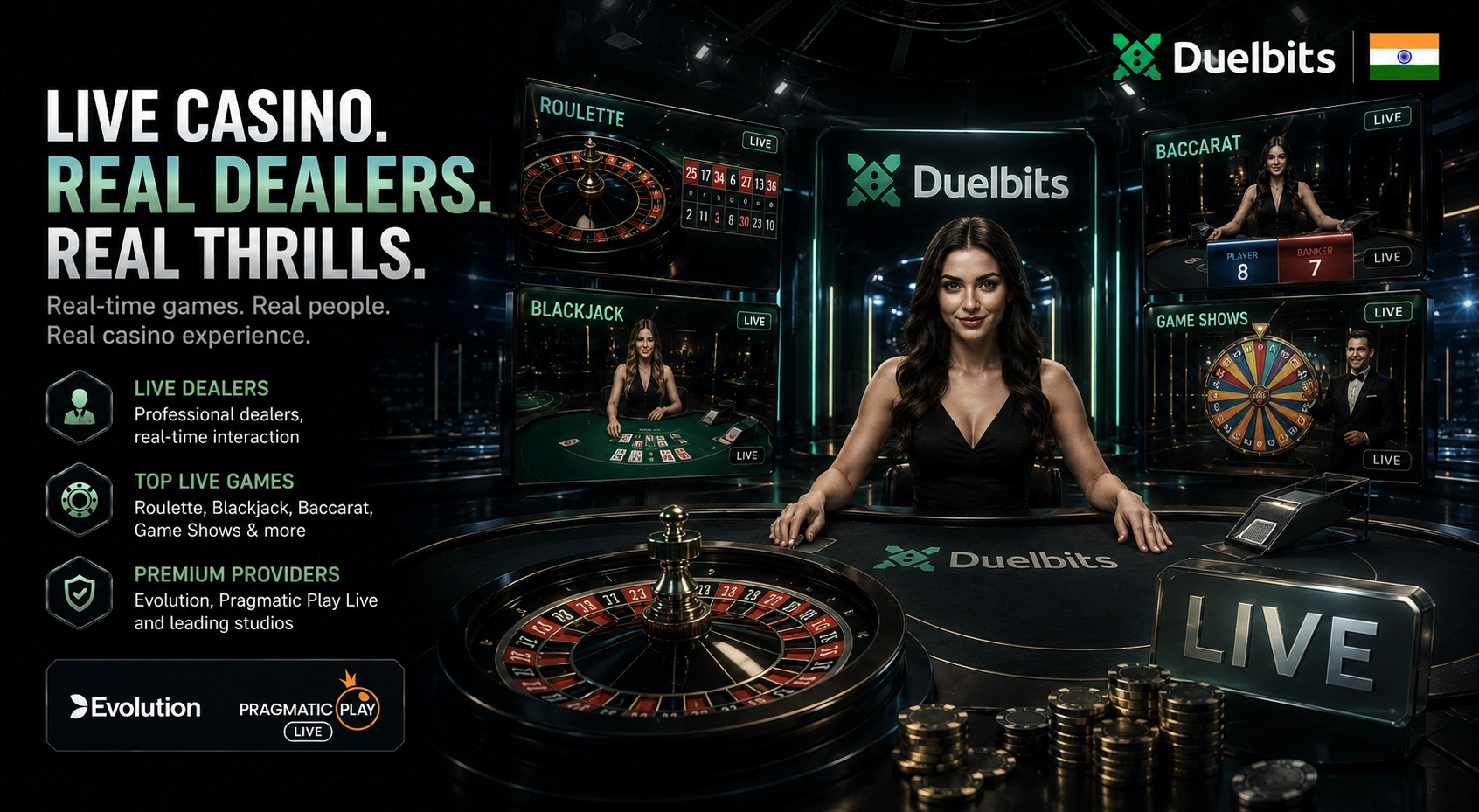 Duelbits live casino with roulette, blackjack and baccarat in India
